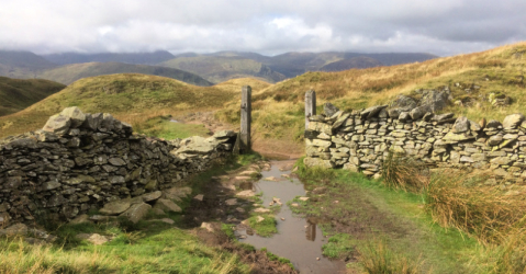 Old stone fence with views of the Lakeland fells